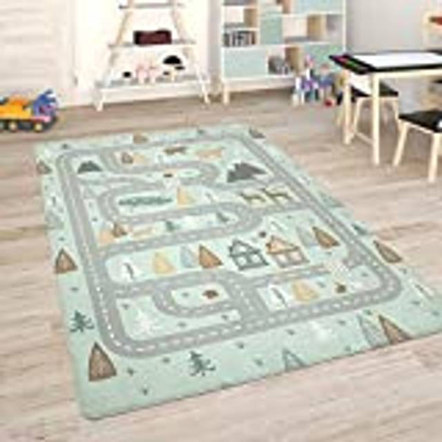 Paco Home Barnmatta Matta Barnrum Lekmatta Babymatta Barnmatta Väg, Storlek:120x160 cm, Färg:Turkos