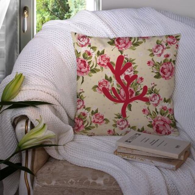 Caroline's Treasures BB1103-RS-YW-PW1414 Coral Shabby Chic Yellow Roses Pillow  14 x 14  Multicolor