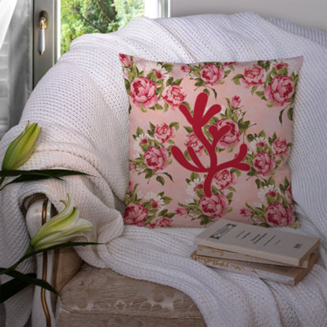 Caroline's Treasures BB1103-RS-PK-PW1414 Coral Shabby Chic Pink Roses Pillow  14 x 14  Multicolor