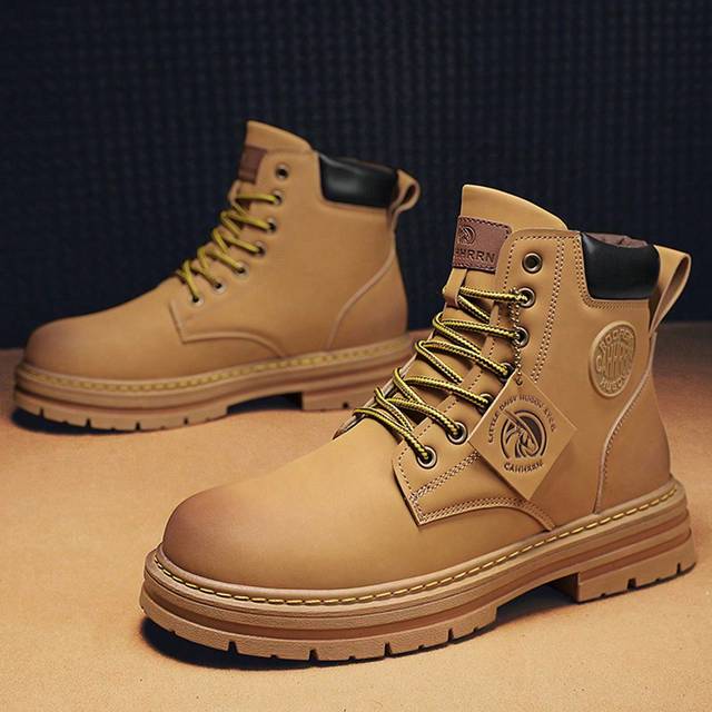 SHEIN Men&#39;s Boots Style With Jeans, Including Boots, Classic Yellow Boots, High-Top Cargo Boots, Combat Boots, Motorcycle Boots, All-Season Boots, Style Wit