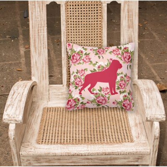 Caroline's Treasures BB1083-RS-PK-PW1414 Rottweiler Shabby Chic Pink Roses Pillow  14 x 14  Multicolor