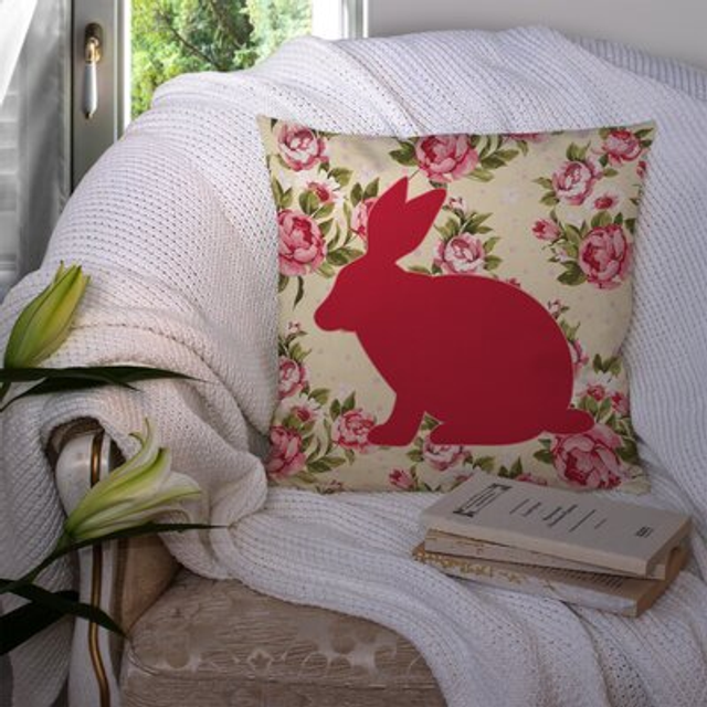 Caroline's Treasures BB1002-RS-YW-PW1414 Rabbit Shabby Chic Yellow Roses Pillow  14 x 14  Multicolor