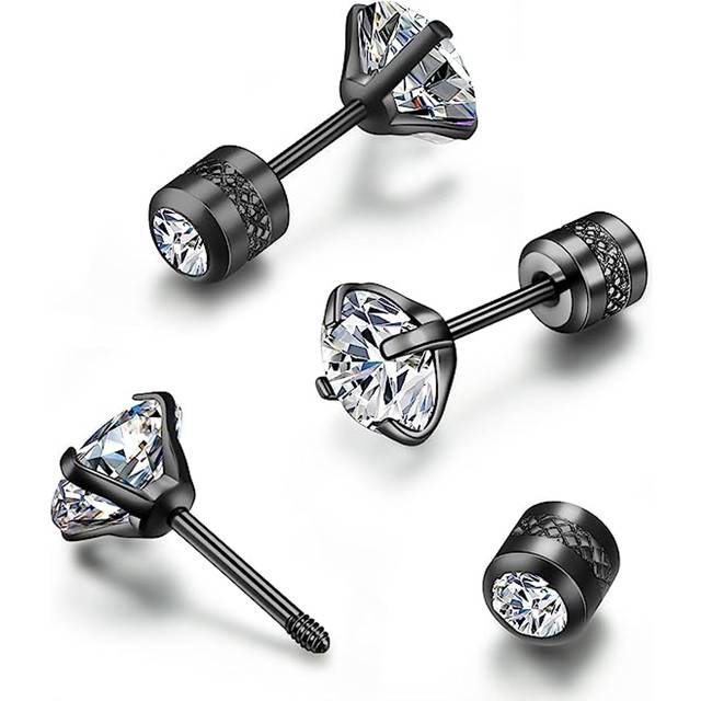SHEIN Flat Screw Back Stud Earrings for Men, Tiny Unisex Hypoallergenic Cartilage Earrings, Screw on Double Round Cubic Zirconia Dainty Helix Earrings for M