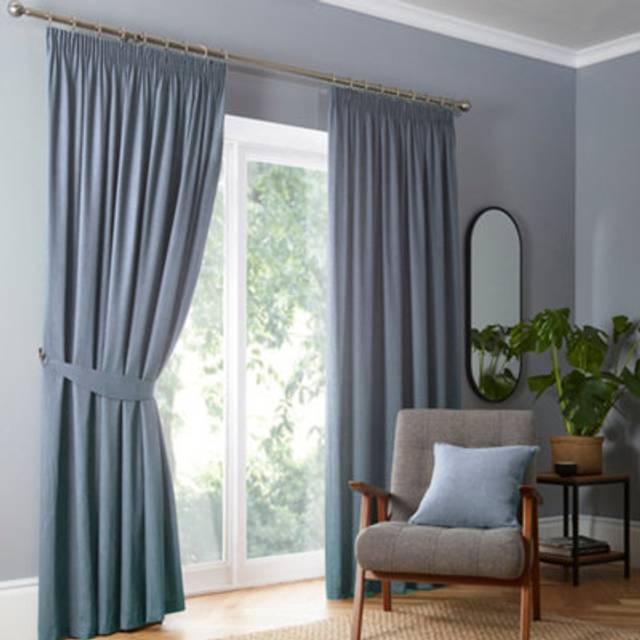 Dijon Pencil Pleat Curtains - Blue
