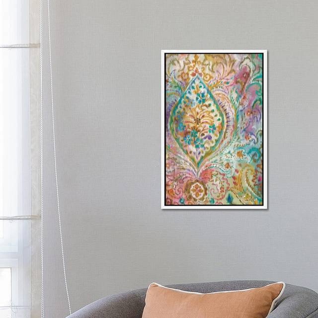 'Boho Paisley' Painting Print on Wrapped Canvas - White Floater Framed (66.04 cm H x 45.72 cm W)