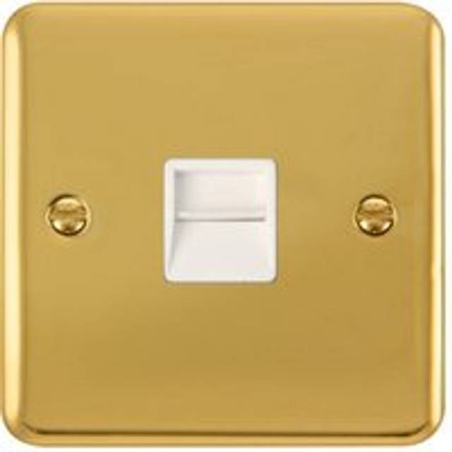Curved Polished Brass Master Telephone Single Socket - White Trim Se Home