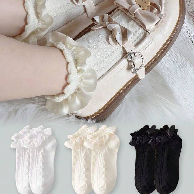 SHEIN Girl&#39;s Ruffle Socks With Frill Short Socks Kawaii Lace Socks Low Cut Cartoon Girls Sweet Harajuku Short Socks