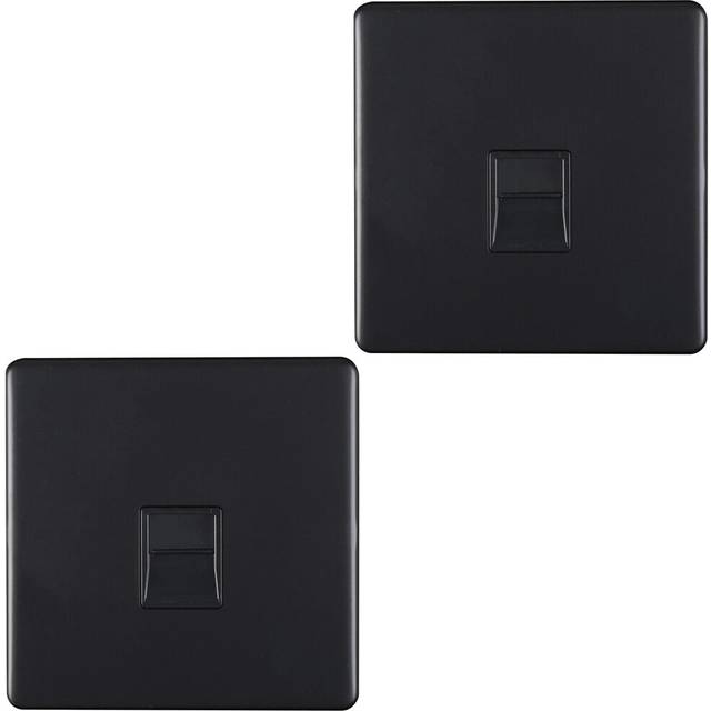 Loops 2 Pack 1 Gang Bt Telephone Master Socket Screwless Matt Blackwall Face Plate - One Size