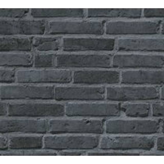 Stone tile wallpaper wall Profhome 942833 non-woven wallpaper smooth with nature-inspired pattern matt black grey 5.33 m2 (57 ft2)