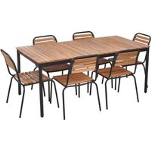 Beliani Garden Dining Set 6 Seater Vallese Acacia Wood Brown, Brown