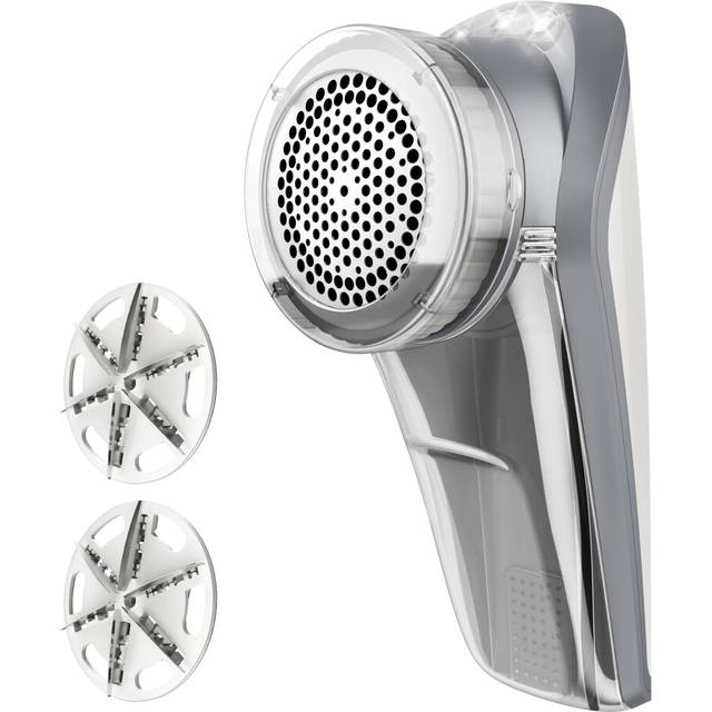 MR.SIGA Fabric Shaver and Lint Remover, Battery Operated Portable Lint Shaver with LED Lights, 2 Replaceable 6-Leaf Blades, Cream/Gray