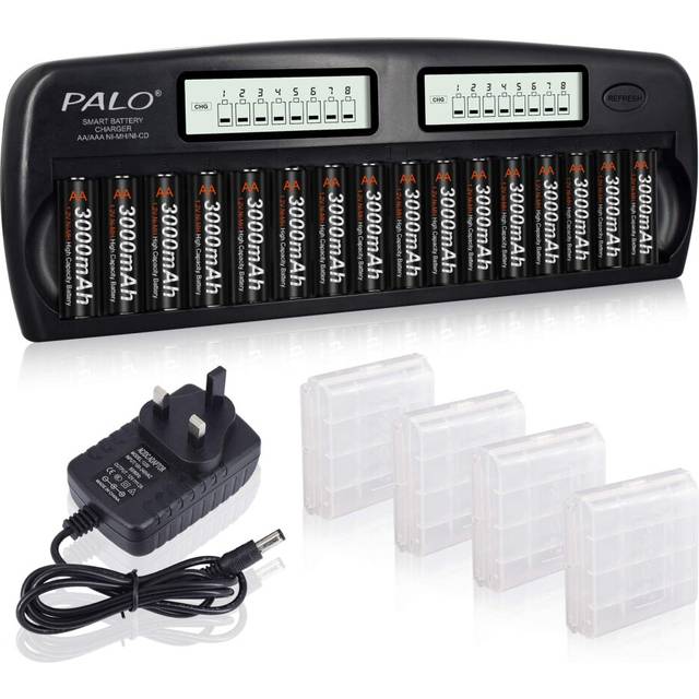 16 Slots Battery Charger Kit With 16 Pack AA 3000mAh Low Self Discharge Ni-MH Double A Batteries, For AA/AAA NiMH/NiCd Household Rechargeable