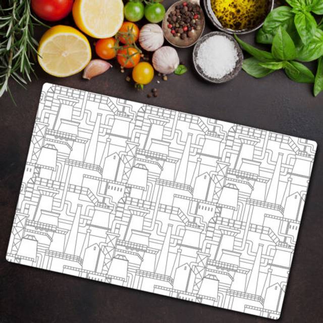 Tempered glass chopping board industrial city white and black design 80x52