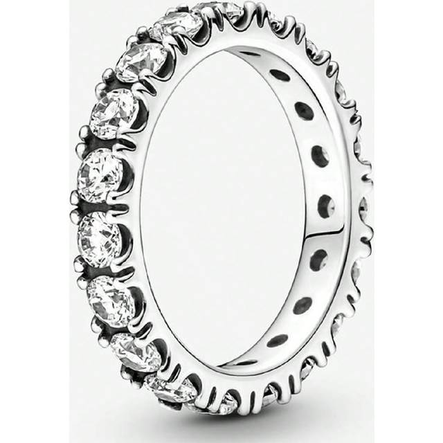 SHEIN 1pc 925 Sterling Silver For Women Classic Sparkle Row Eternal Ring Cubic Zirconia Silver Ring For Women, Vintage And Finger Accessory For Gift Fine Je