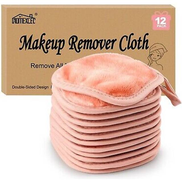 HOMEXCEL Makeup Remover Cloth 12 Pack Reusable Pads Washable Ultra Soft Facial Cleansing Cloths For All Skin Types 5 X 5 In Pink