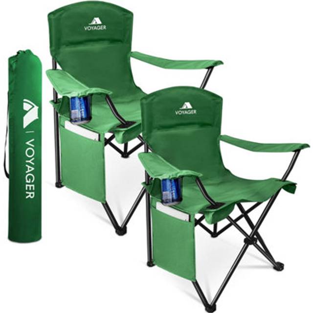 Voyager Folding Camping Chair 2-Pack, Lightweight with Pocket and Drinks Holder, Holds up to 120kg Each, Easy to Transport, Foldable Outdoor Chair Set