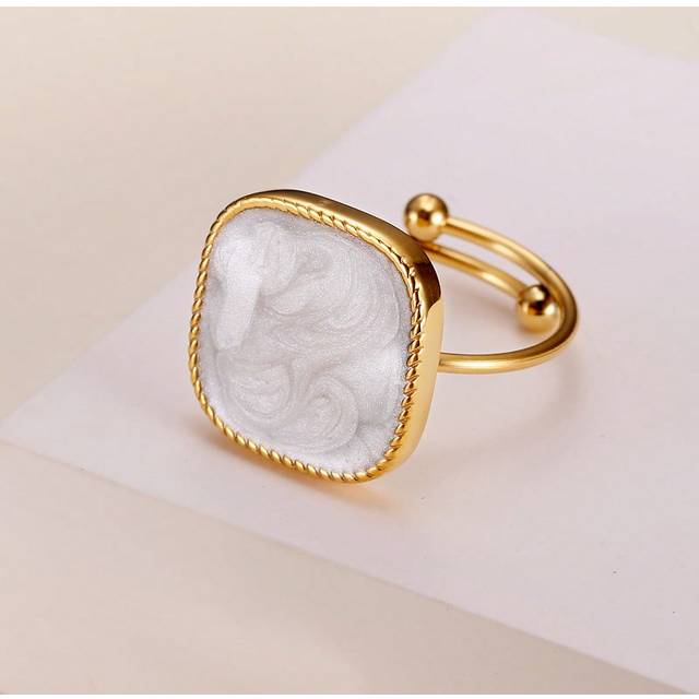 SHEIN 1pc Elegant Luxury Style Square Shaped Liquid Sand Faux Pearl Paste Adjustable Stainless Steel Women&#39;s Engagement Ring, Gift