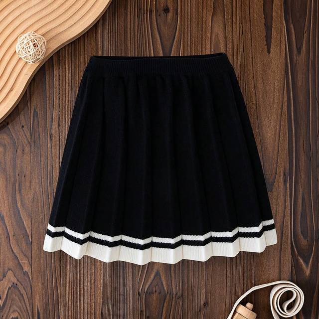 SHEIN Tween Girls Colorblock A-Line Skirt, Suitable For Spring, Summer And Autumn, New Fashion For School, Casual, Home, Travel, Party And Outdoor