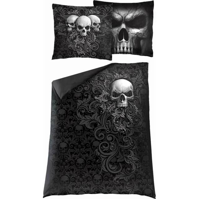 Skull Scroll Duvet Cover Set - Black - Single