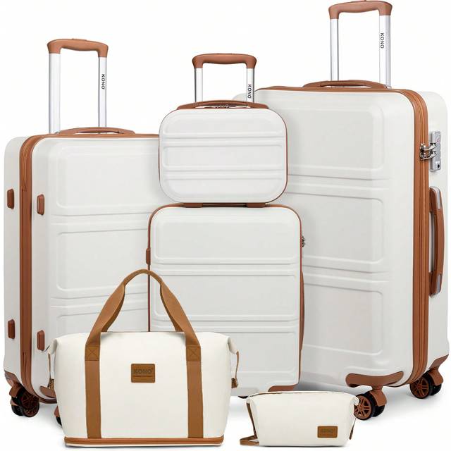 KONO 6 Piece Travel Luggage Set - Lightweight ABS Hard Suitcases With 4-Wheel Design And TSA Combination Lock Includes 20&#34; 24&#34; 28&#34; Trolley Cases 12&#34; Vanity