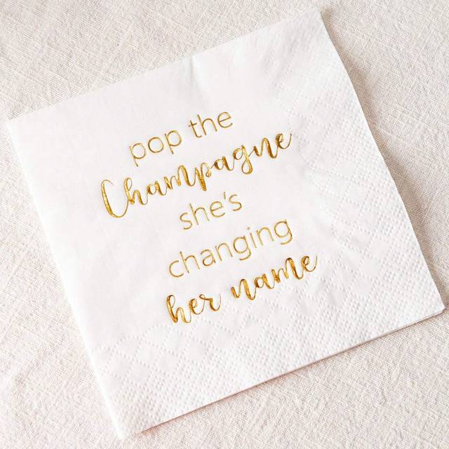 SHEIN 20Pcs White And Golden Wedding Napkins , Bridal Shower Cocktail Napkins Bachelorette Dessert Napkins Golden Foil Bachelorette Bridal Shower Engagement