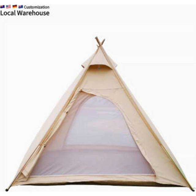 Waterproof All-Season Pyramid Tent, Double Layer, Khaki - White - One Size