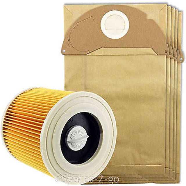 Karcher wet & dry vacuum hoover filter cartridge + 5 pk dust bags wd2200 wd2240