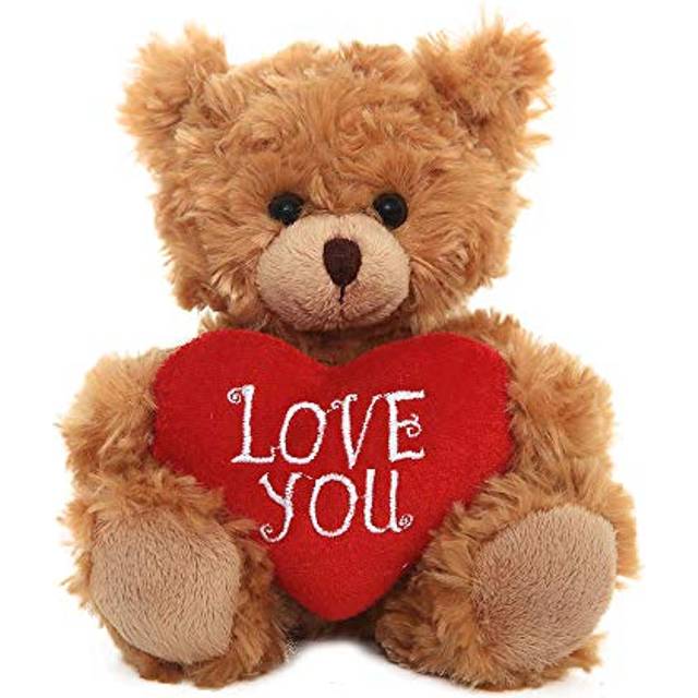 Plushland Stuffed Mocha Heart Bear - Plush Bear Toy for Kids & Adults - Embroidered Heart Pillow - Brown-9 inches