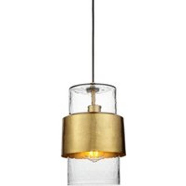 Merano Palermo Hammered Brass Plate with Textured Clear Glass Pendant Ceiling Light - Brown - 19.5 x 19.5 x 152.5cm
