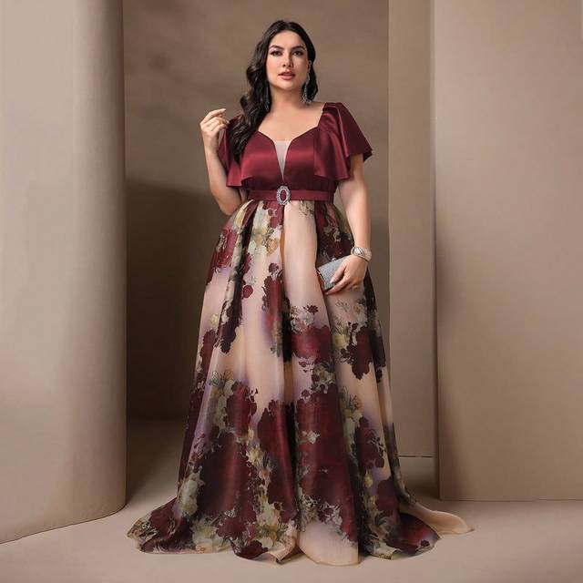 SHEIN Plus Size Floral Print Maxi Bridesmaid Dress
