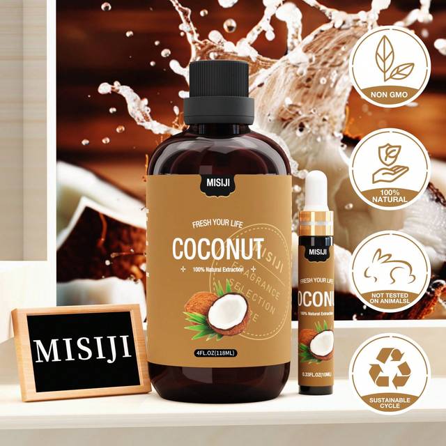 SHEIN 118ml Large Capacity Virgin Coconut Oil, Plant Extracted Essential Oil, Steam Distilled - Includes 10ml Travel Size, Suitable For Aromatherapy Diffuse