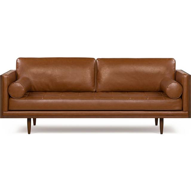 Woodrow Skandi 87" Leather Sofa, Walnut/Vegan Saddle