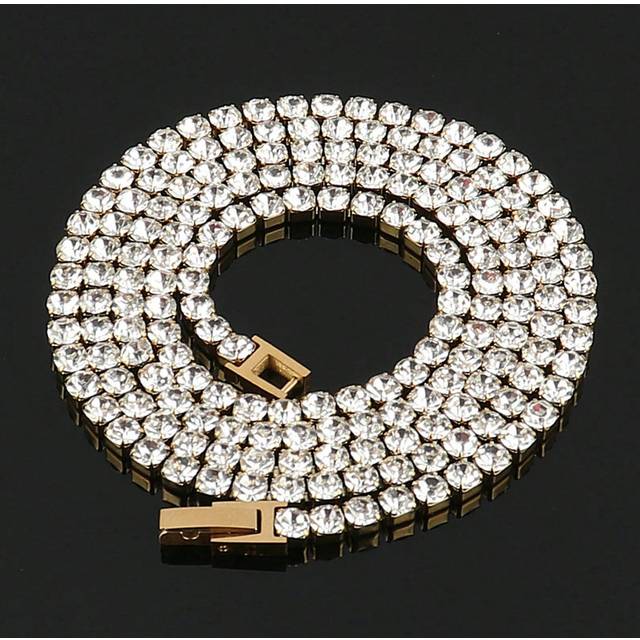SHEIN 1pc 4mm Stainless Steel Tennis Chain Necklaces Men&#39;s Hip Hop Necklace Crystal Zirconia Choker Necklace For Women Jewelry