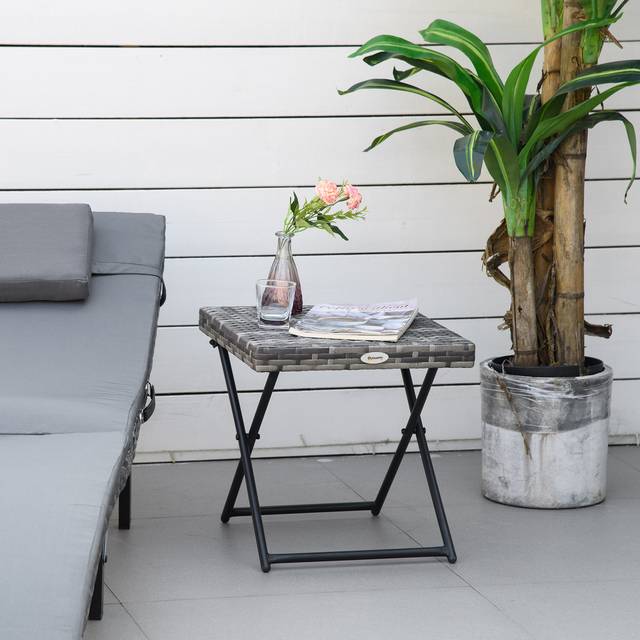 Outsunny Garden Small Folding Square Rattan Coffee Table - Grey