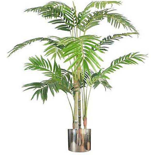 Leaf 120Cm (4Ft) Premium Artificial Areca Palm With Pot With Silver Metal Planter, Green