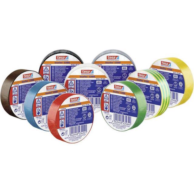 tesa 53988-00135-00 Isoleringstejp tesa® Professional Brun, Grön, Gul, Vit, Grå, Blå, Röd, Svart, Svart (L x B) 10 m x 15 mm 10 st