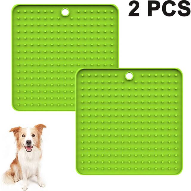 Dog Lick Mat,2 Pack Lick Pad,Pet Slow Feeders,Silicone Puppy Treat Mat-Green