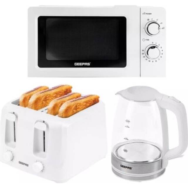 1.7L Illuminating Kettle, 4 Slice Toaster and 20L Microwave Oven Set - White - One Size