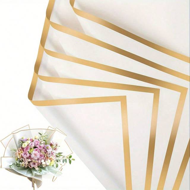 SHEIN 20 Sheets, Flower Wrapping Paper Flower Bouquet Wrapping Paper Sheets With Golden Edge Korean Style Wrapping Paper For DIY Craft Gift Package Decorati