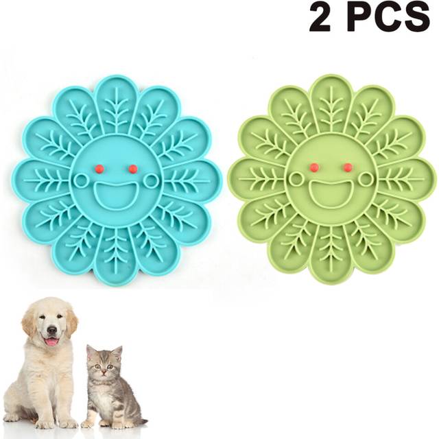 2 Pcs Dog Lick Pad - Slow Feeder Lick Pad Dog Bath Matc030048-2Pcs Pet Silicone Relief Pad - Pattern Blue + Green Pattern