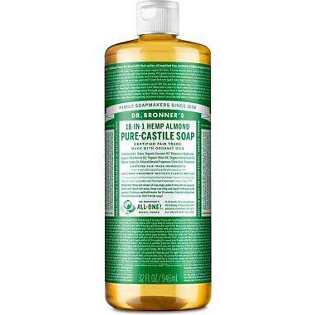 Dr Bronner's 18-in-1 Almond Pure-Castile Liquid Soap, Made with Organic Oils, Used for Face, Body, Hair, Laundry, Pets