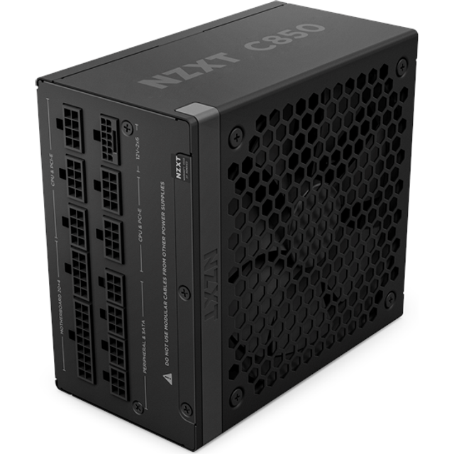 NZXT C850 Gold ATX 3.1 - Fullt modulärt nätaggregat med låg ljudnivå för PC-spel - 850 watt - 80 PLUS Gold - 12V-2x6-kontakt - Nollfläktsläge - 100% japanska kondensatorer - Svart