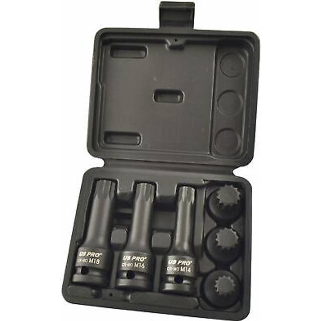 Spline socket set triple square 1/2" drive m14 - m18 6pc shallow and deep at829