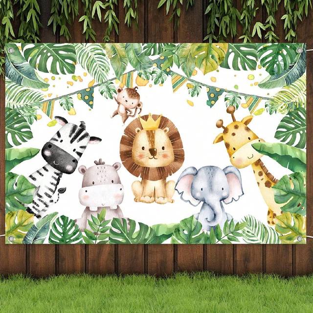 SHEIN Jungle Animal Theme Backdrop Photograph 100cm*150cm Background Cloth Jungle Theme Party Birthday Party Holiday Party Background Decoration, Home Decor
