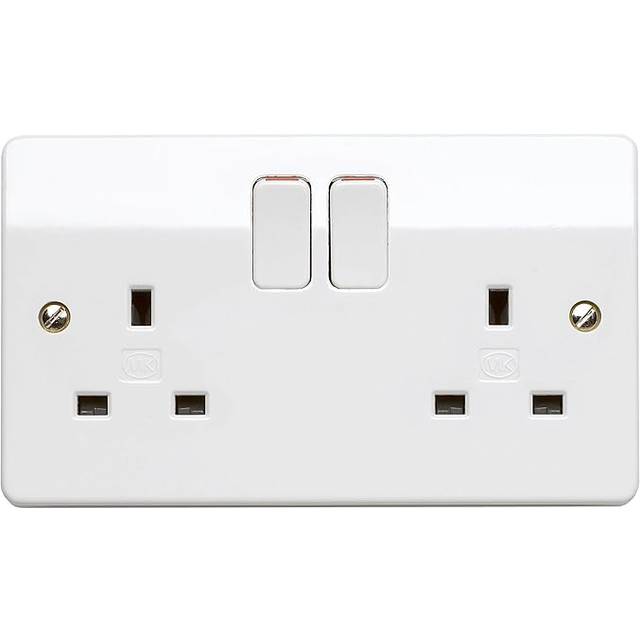 MK DP Switched Socket 2 Gang in White Plastic
