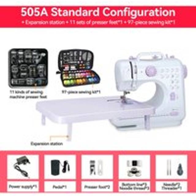 Dewin - 505A sewing machine (purple button) British regulations 220V+expansion board+press 11 -piece set+97 needle wire bag