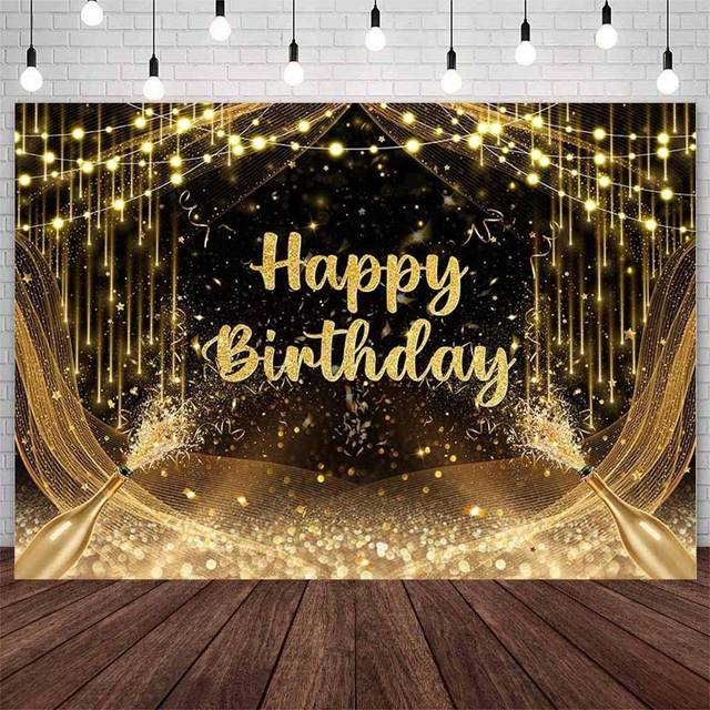 SHEIN Golden Birthday Background Happy Birthday Photography Backdrop Cloth For Boys And Girls, Golden Sparkle Birthday Party Decoration Banner Photo Studio