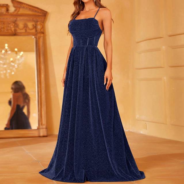 Faeriesty Glitter Backless Cami Formal Dress Elegant Prom Evening Wedding Guest Gown, For Graduation, Dinner Party Dress