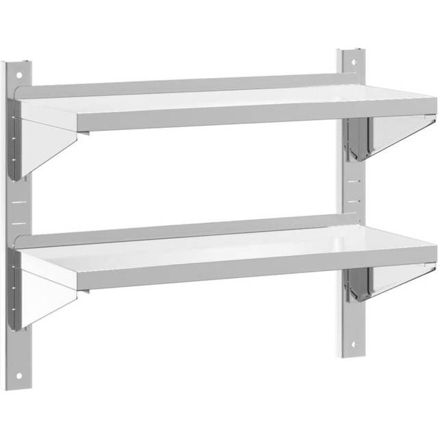 vidaXL 2-Tier Wall Shelf 75x30x60 cm Silver Stainless Steel