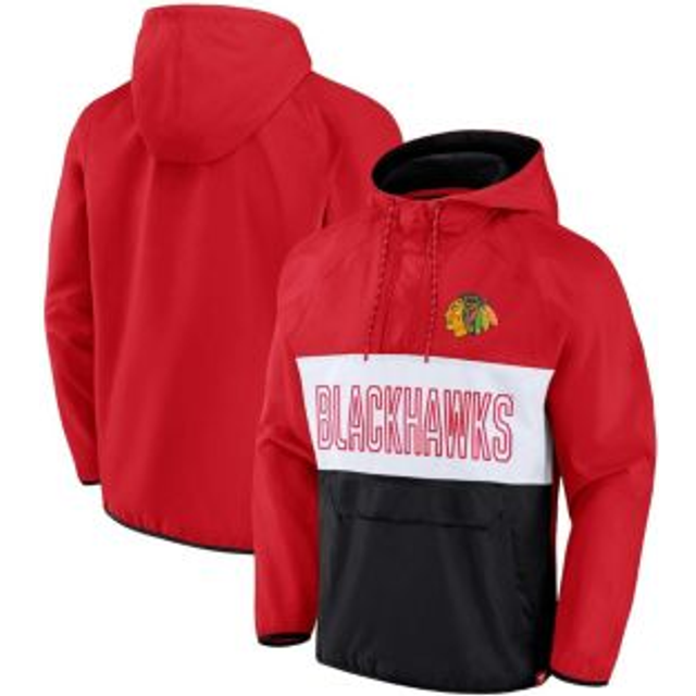 Men's Fanatics Red/Black Chicago Blackhawks Backhand Shooter Defender Anorak Raglan Hoodie Quarter-Zip Jacket